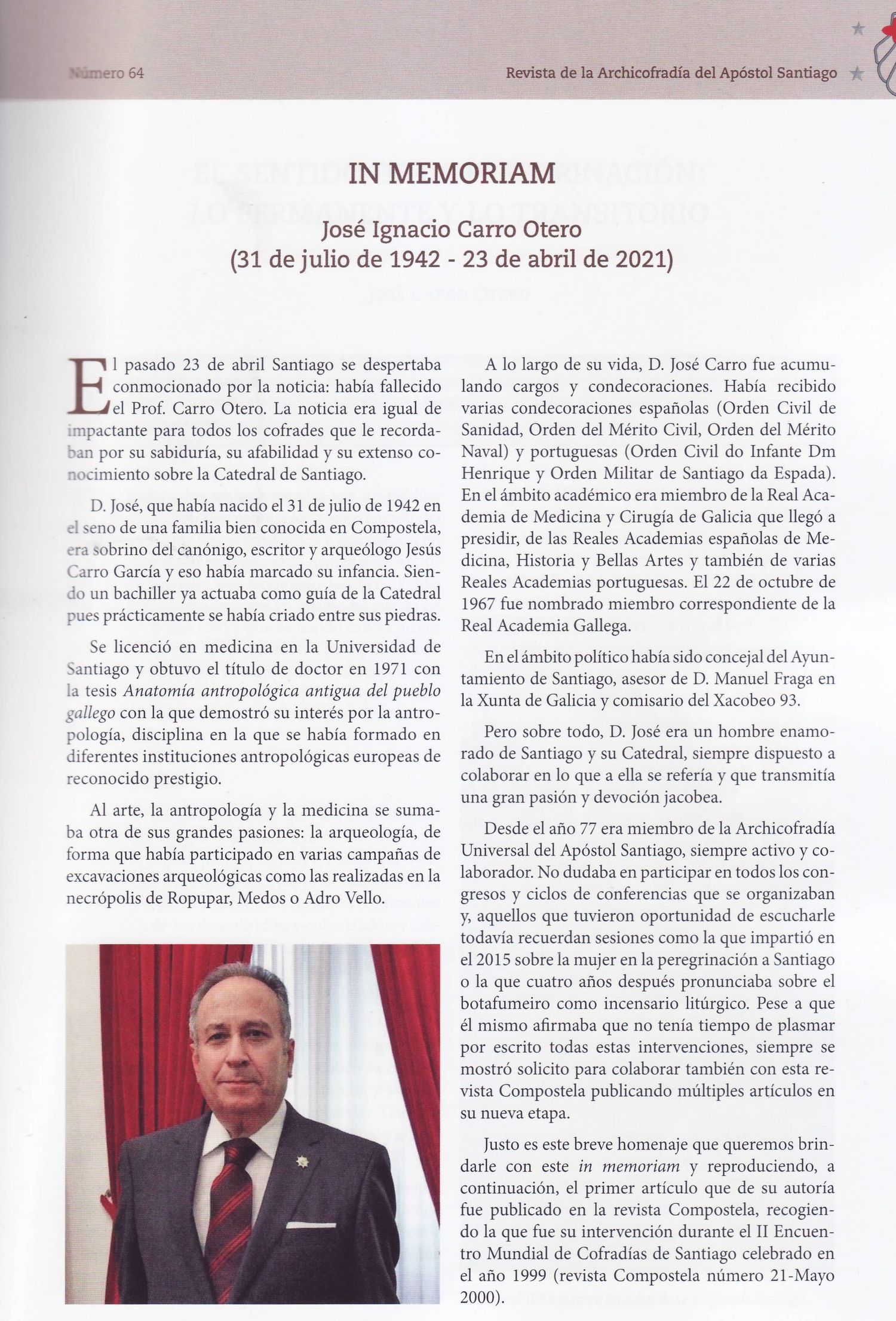 2021 - Homenaje de la revista de la Archicofradía Universal del Apóstol Santiago, nº 64